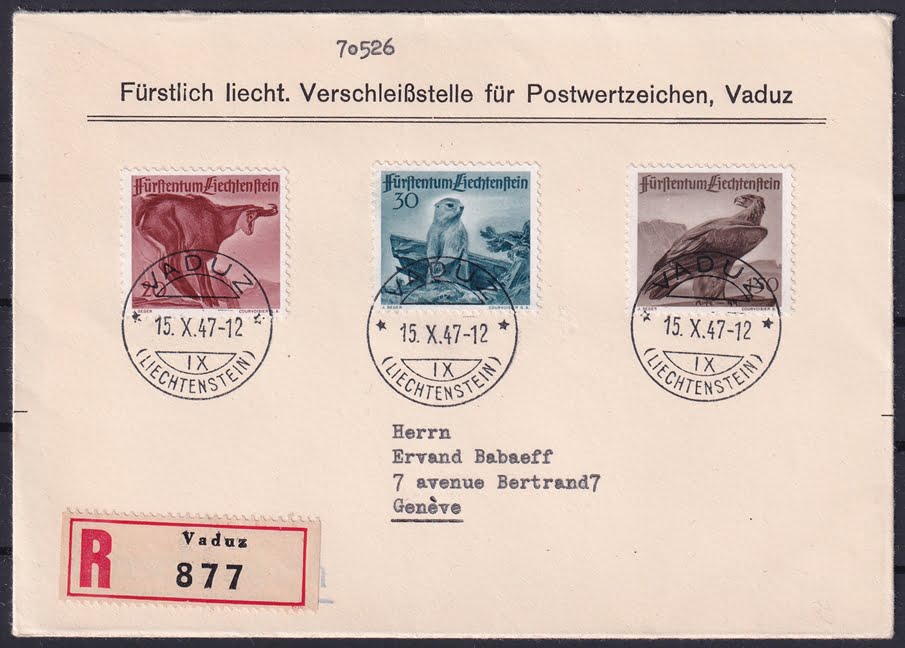 Liechtenstein 1947 Nr. 213 bis 215 FDC