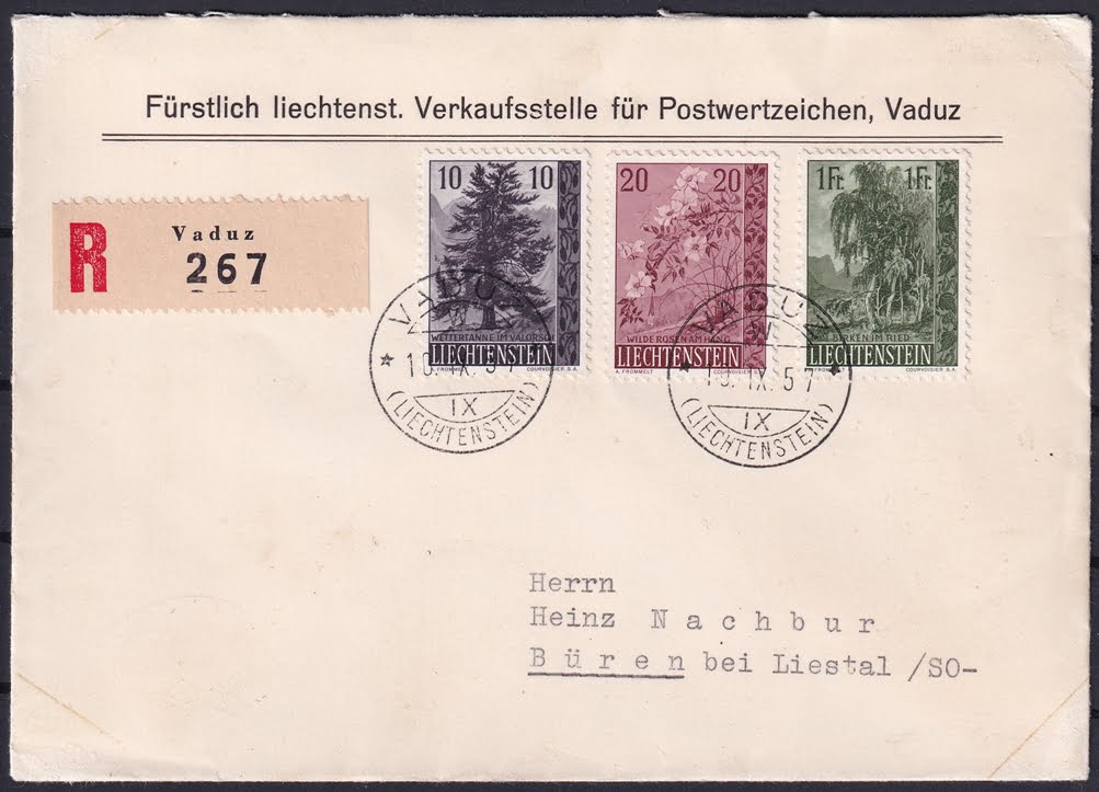 Liechtenstein 1957 Nr. 301 bis 303 FDC