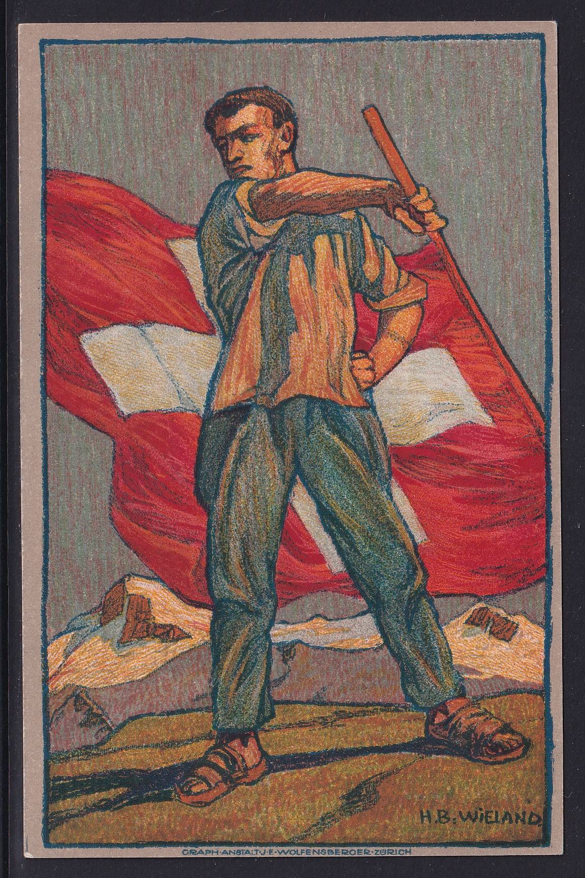 Schweiz Bundesfeierkarte 1912 Nr. 3 "Fahnenschwinger" ungebraucht