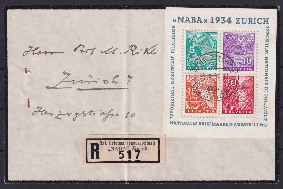 Schweiz Blocks 1934 NABA auf Brief