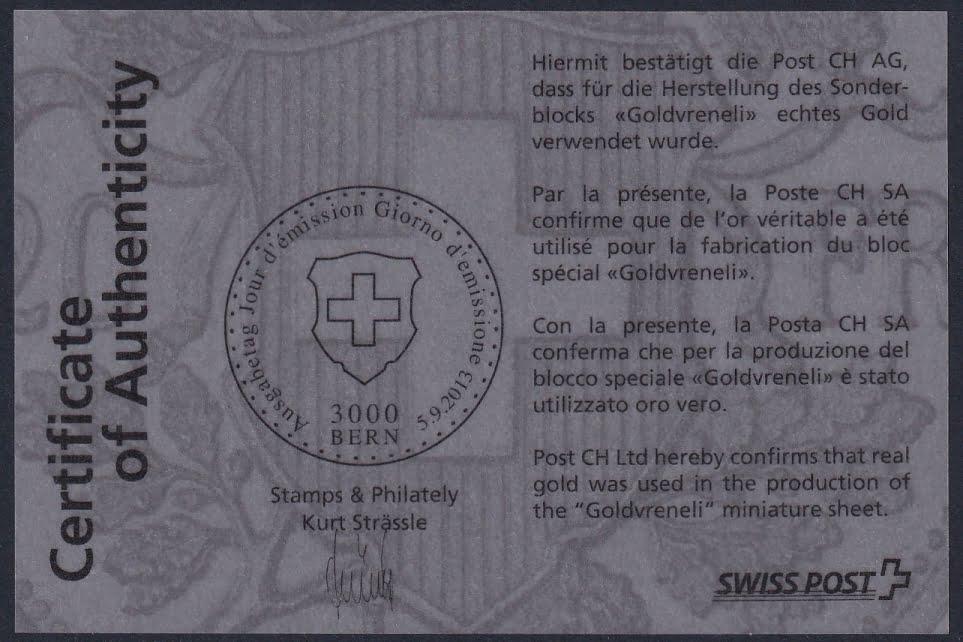 Schweiz 2013 Block 53 "Goldvreneli" Nr. 1471 postfrisch, 10% unter Postpreis – Bild 2