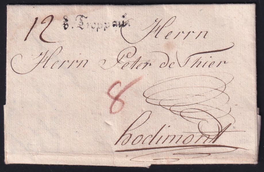 Vorphilatelie Deutschland 15.07.1785 "Troppau (Schlesien)" => "Hodimont (Belgien)"