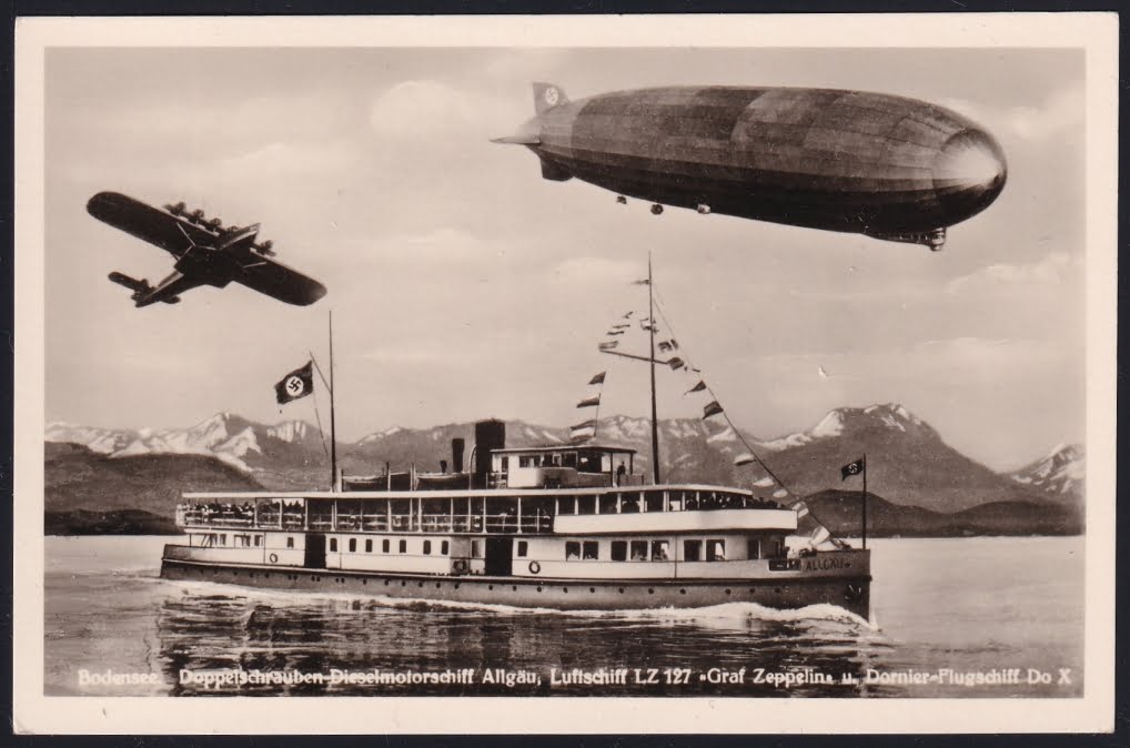 Deutsches Reich Graf Zeppelin LZ 127, Motorschiff Allgäu und Flugschiff DO-X auf einem Bild