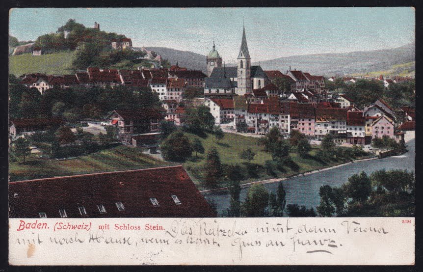 Schweiz Ansichtskarten Lithokarten, Baden mit Schloss Stein