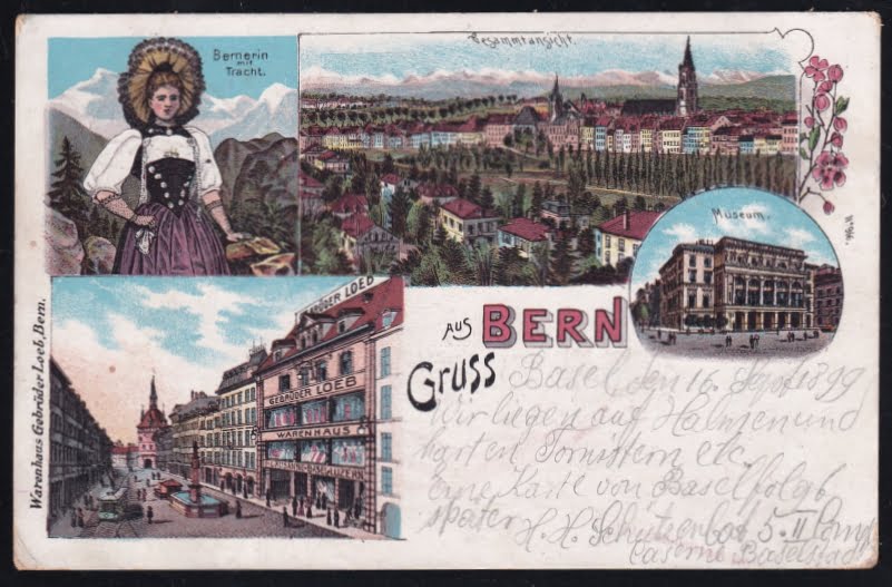 Schweiz Ansichtskarten Lithokarten, Gruss aus BERN, 4 Bilder