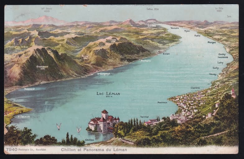 Schweiz Lithographie, CHILLON et Panorama du Leman
