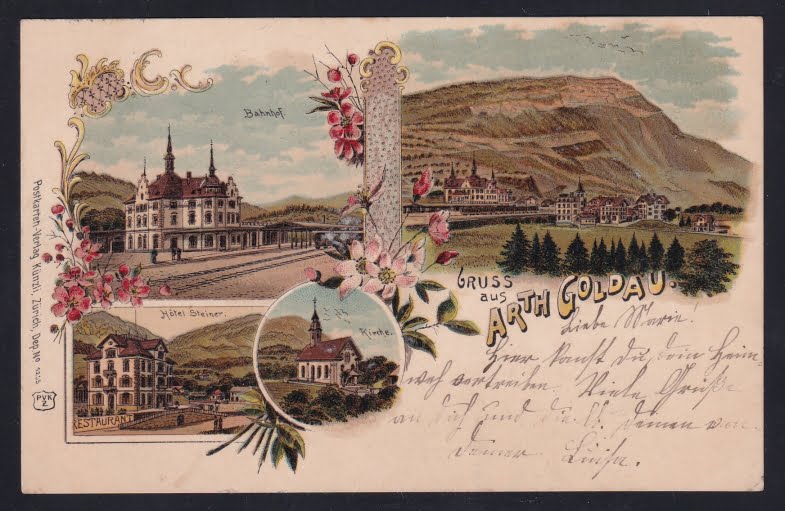Schweiz Lithographie Gruss aus ARTH GOLDAU
