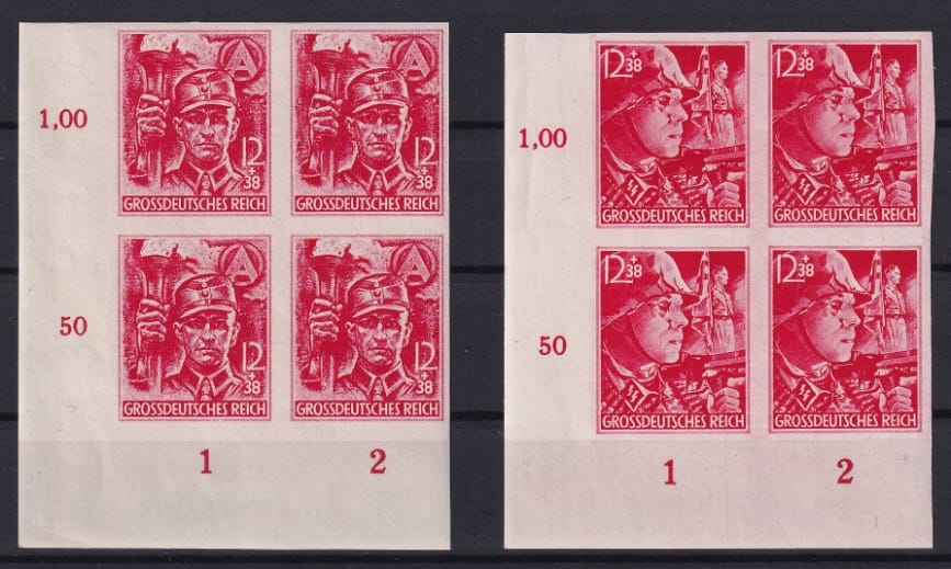 Deutsches Reich Nr. 909U und 910U geschnitten 4er Blocks Bogenecken Nummern 31-32 und 41-42 postfrisch