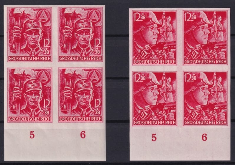 Deutsches Reich Nr. 909U und 910U geschnitten 4er Blocks Bogenränder Nummern 35-36 und 45-46 postfrisch
