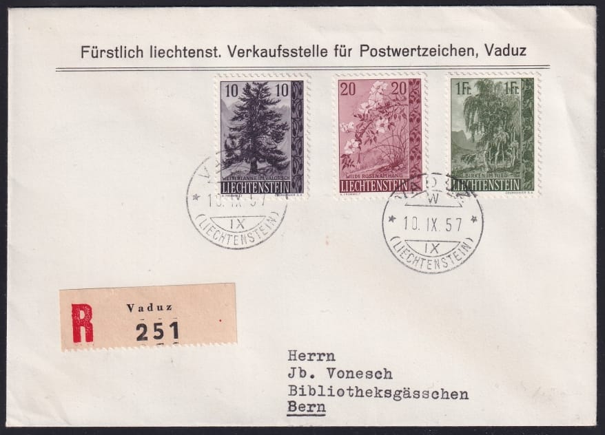 Liechtenstein Freimarken 1957, offiz.-Umschlag Nr.301-03
