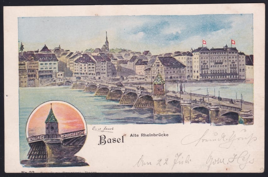 Schweiz Ansichtskarten, BASEL, alte Rheinbrücke