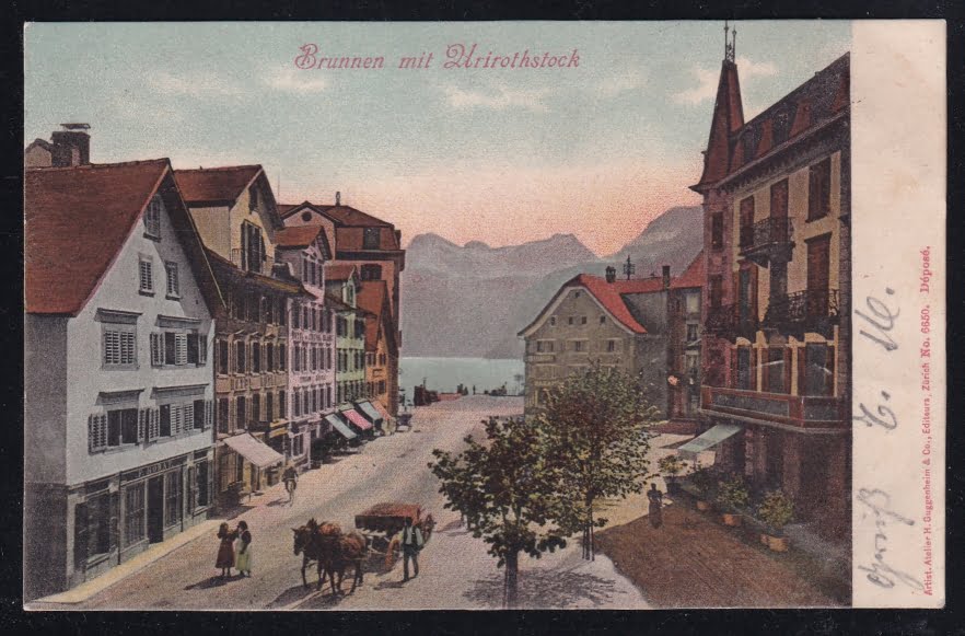 Schweiz Ansichtskarten, Lithokarte, Brunnen mit Urirothstock