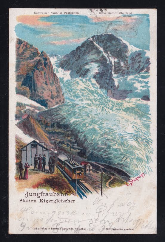 Schweiz Ansichtskarten, Lithokarte, Jungfraubahn Eigergletscher
