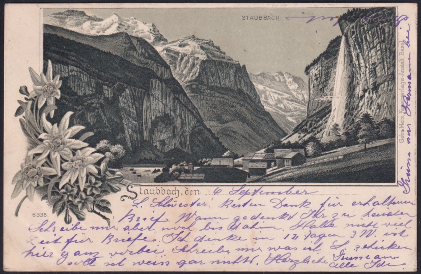 Schweiz Ansichtskarten, Lithokarte, Staubbach