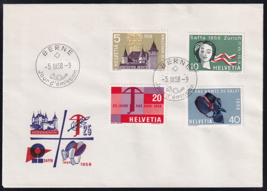 Schweiz Freimarken, illustrierter unadressierter FDC, 1958