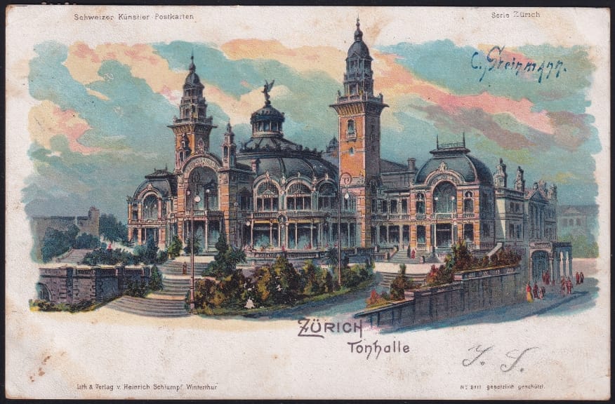 Schweiz Lithographie 1900 "Zürich Tonhalle" Steinmann-Litho
