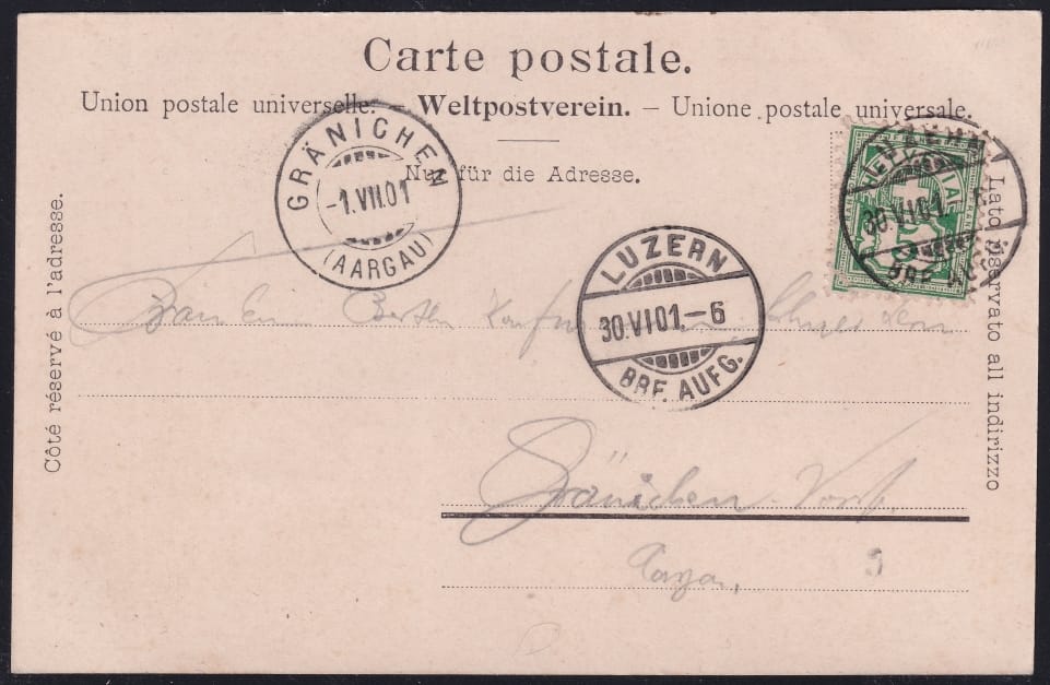 Schweiz Lithographie 1901 "Luzern - Wasserturm und Gütsch" – Bild 2