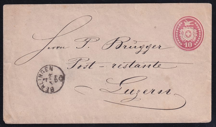 Schweiz Tübelibrief U 4, mitFingerhut-Stempel BERINGEN