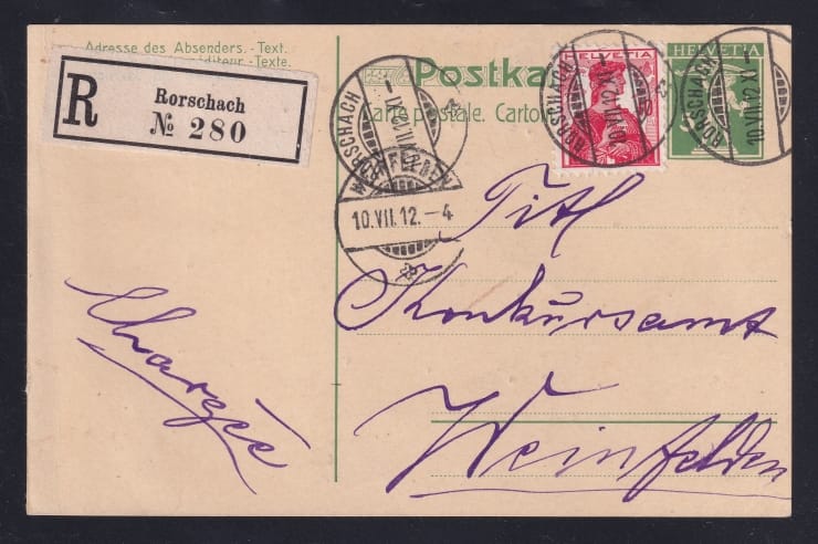 Schweiz, eingeschriebene Postkarte Nr.43 nach Weinfelden