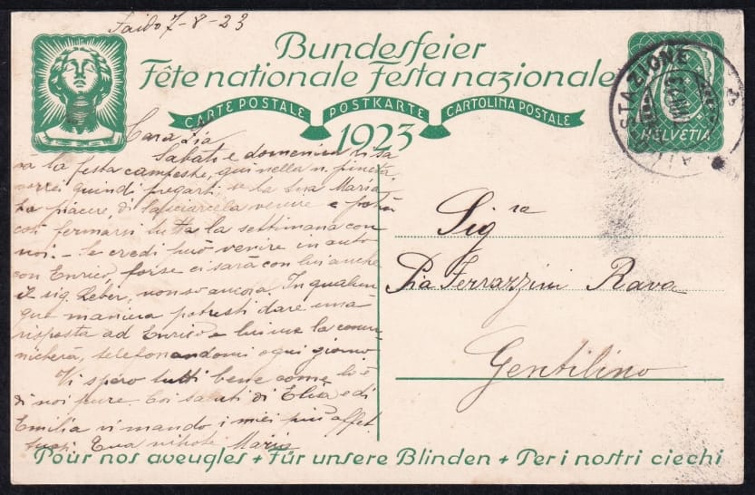 Schweiz Bundesfeierkarten 1923, Blinder Greis, FAIDO – Bild 2