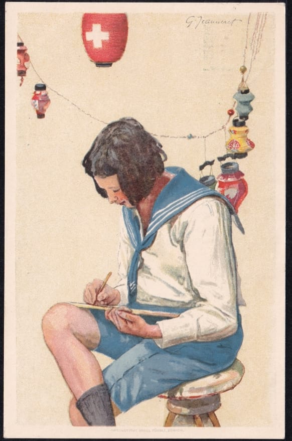 Schweiz Bundesfeierkarten 1925, Lernender Knabe, DAVOS