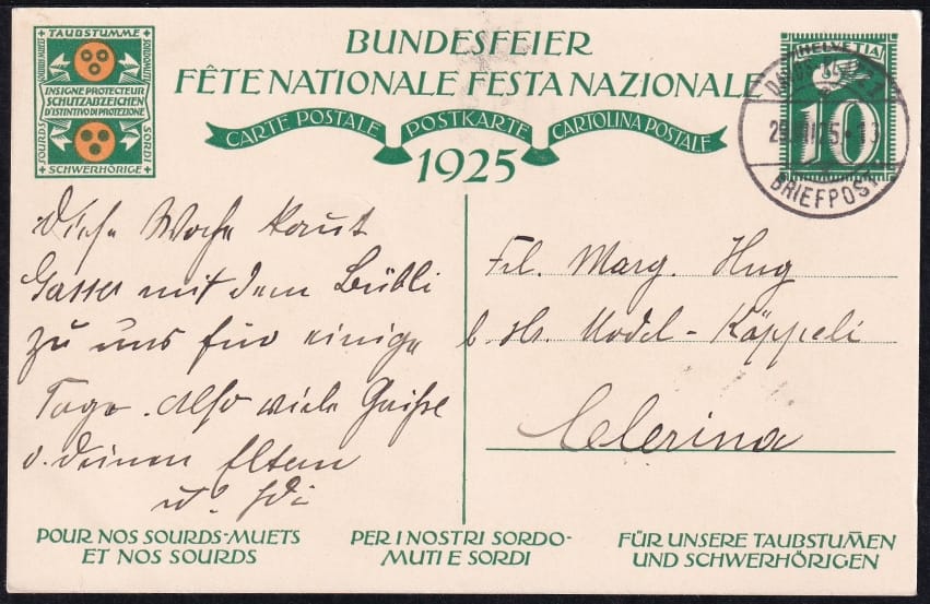 Schweiz Bundesfeierkarten 1925, Lernender Knabe, DAVOS – Bild 2