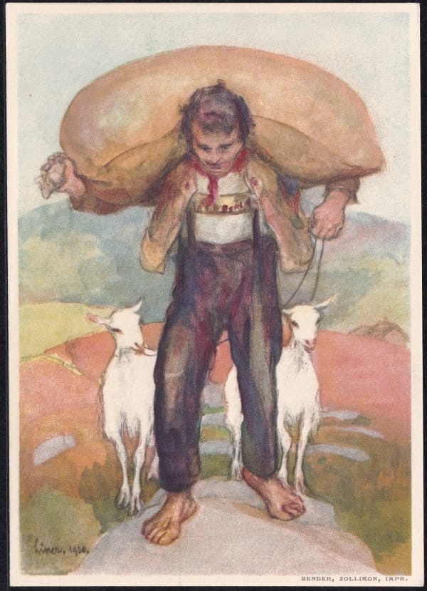 Schweiz Bundesfeierkarten 1931, Senn mit Ziegen, Linthal