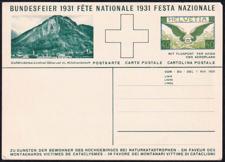 Schweiz Bundesfeierkarten 1931, Senn mit Ziegen, Linthal – Bild 2