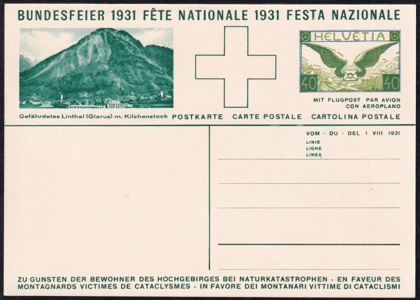 Schweiz Bundesfeierkarten 1931, Senn mit Ziegen, Linthal – Bild 2