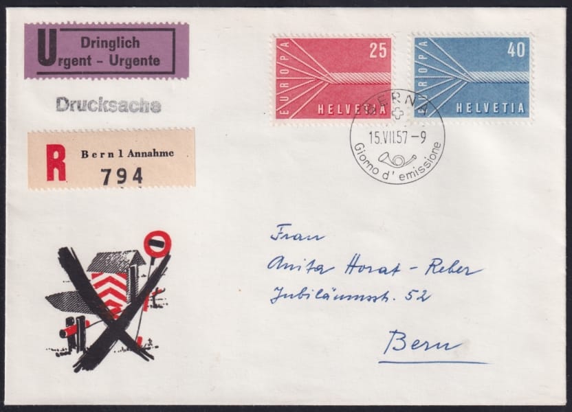 Schweiz Europa-Marken 1957, illustr. unadr. FDC, ET-BERN – Bild 3