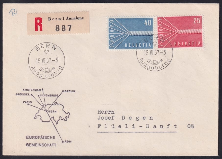 Schweiz Europa-Marken 1957, illustr. unadr. FDC, ET-BERN – Bild 4