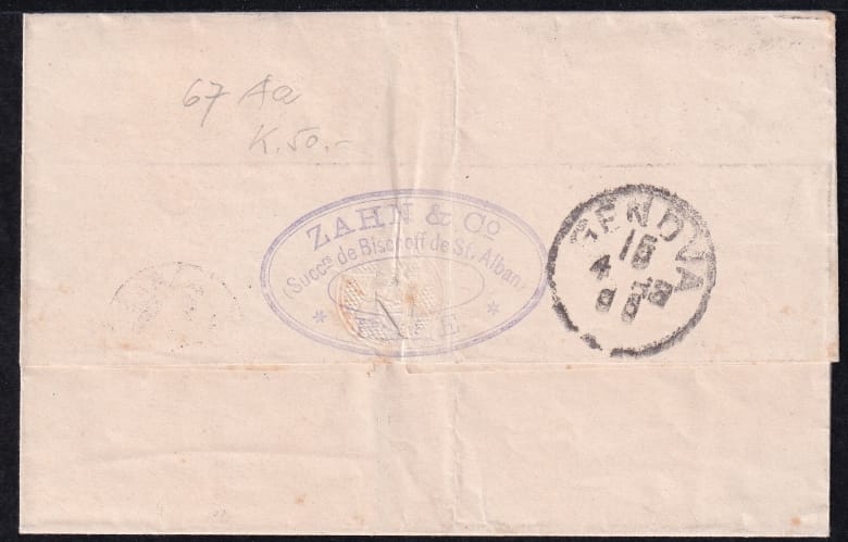 Schweiz Stehende Helvetia Nr.67Aa auf Faltumschlag nach GENUA – Bild 2