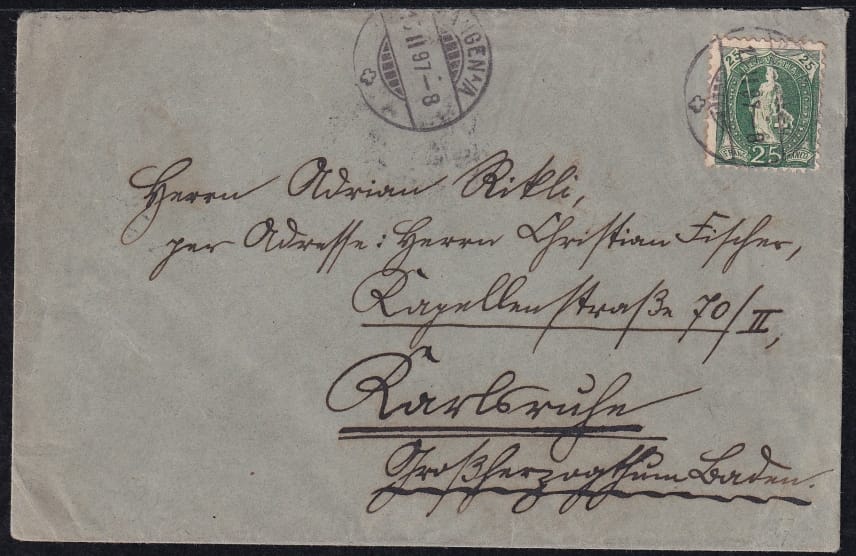 Schweiz Stehende Helvetia Nr.67D auf sauberem Brief nach KARLSRUHE
