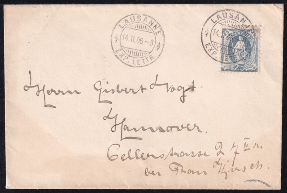 Schweiz Stehende Helvetia Nr.93B auf kleinformatigem Brief nach HANNOVER