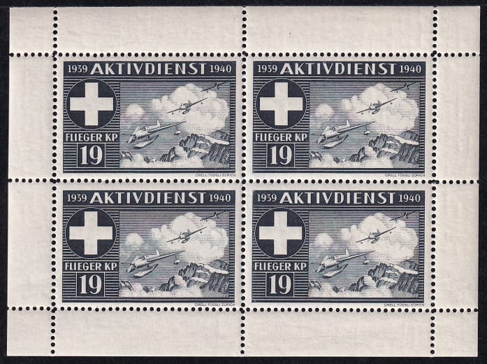 Schweiz Soldatenmarken 1939, Flieger 4er-Bögli