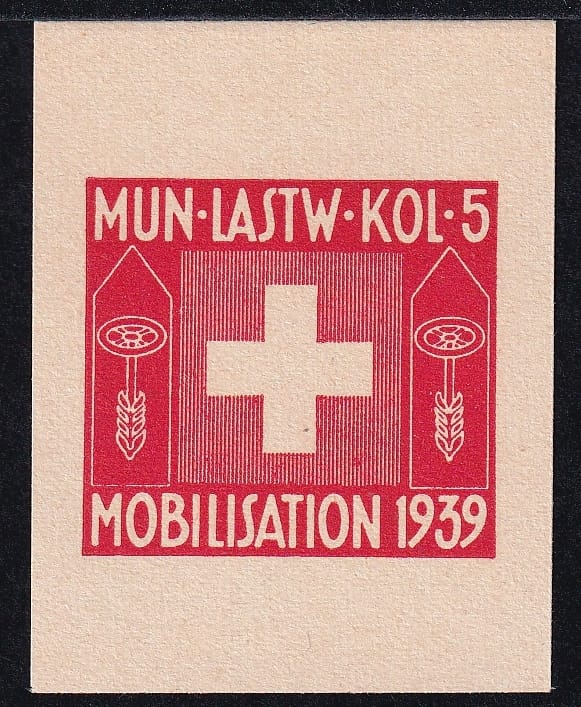 Schweiz Soldatenmarken 1939, Transportdienst, MUN-LASTW-KOL-5, dünnes Chamoispapier