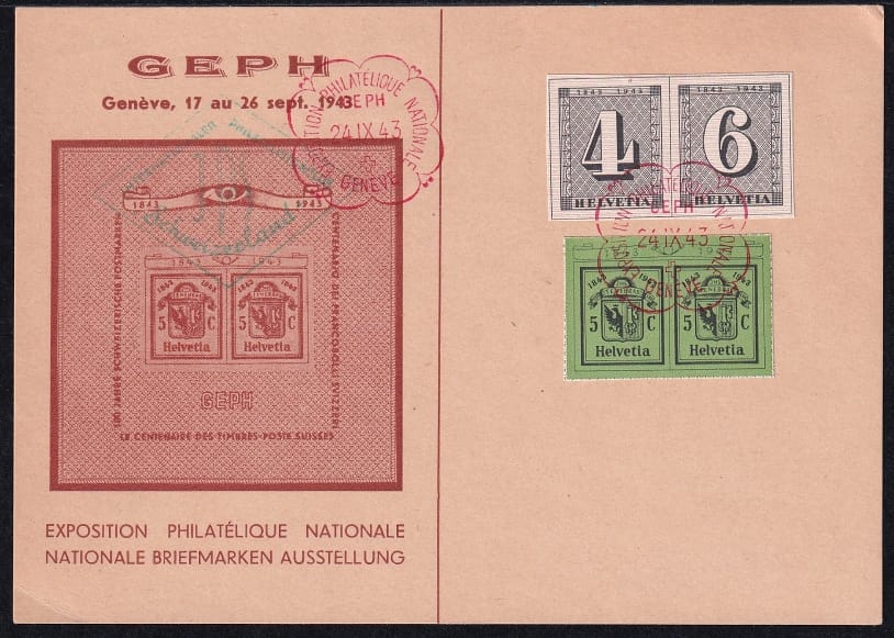 Schweiz Zuschlagsausgaben 1943 feinst auf seltener Sonderkarte mit passendem Stempel