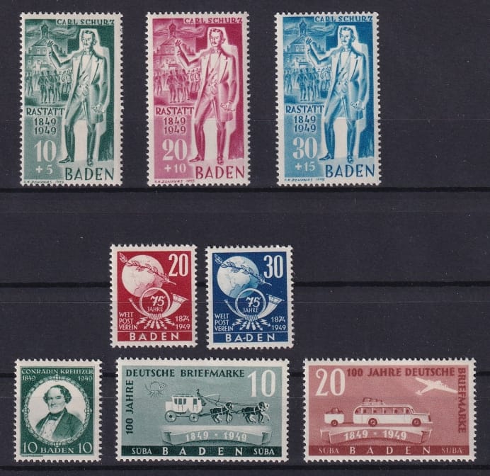 Deutschland 1949 Franz. Zone Baden, diverse Werte