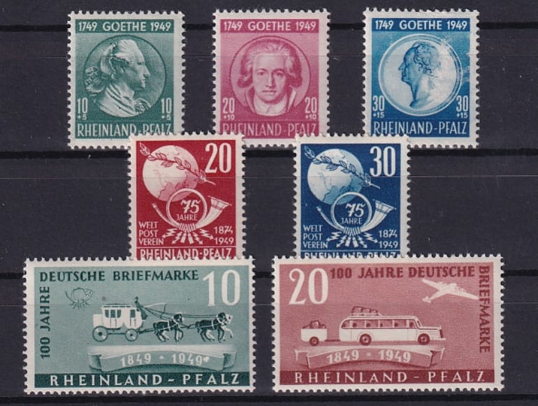 Deutschland 1949 Franz. Zone Rheinland Pfalz, diverse Serien