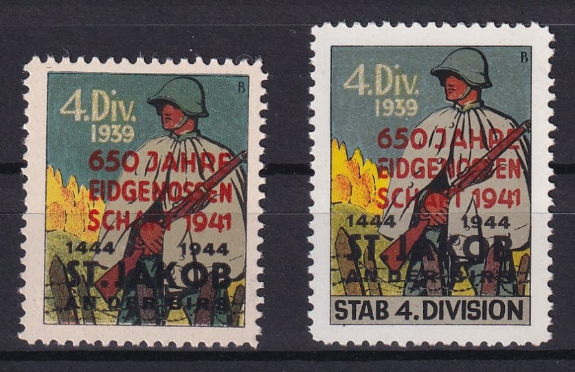 Schweiz Soldatenmarken 1944 Kommandostäbe beide mit Abart "kurze 1"