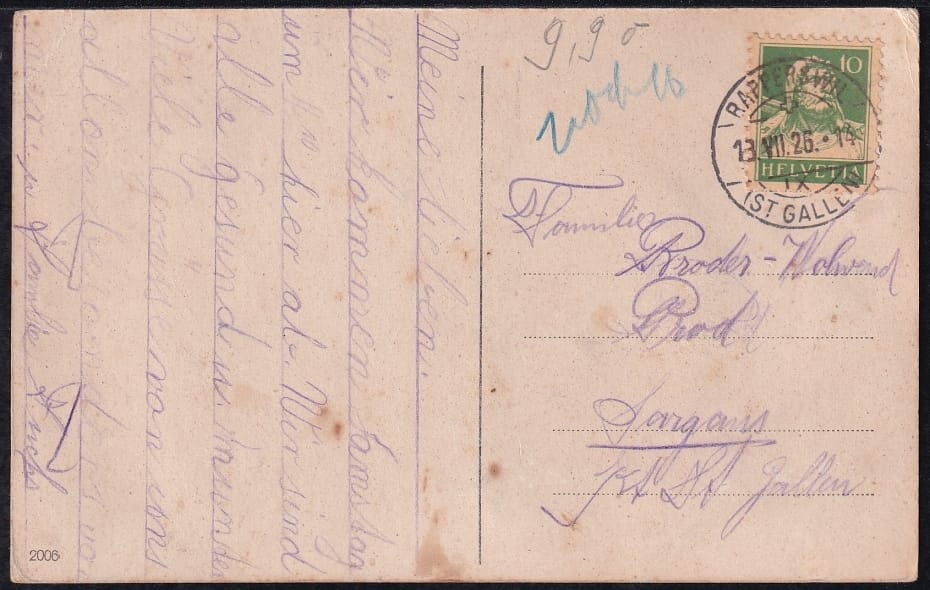 Ansichtskarten Schweiz 1926, selbstgebastelte Jux-Karte "blauer Mann" – Bild 2