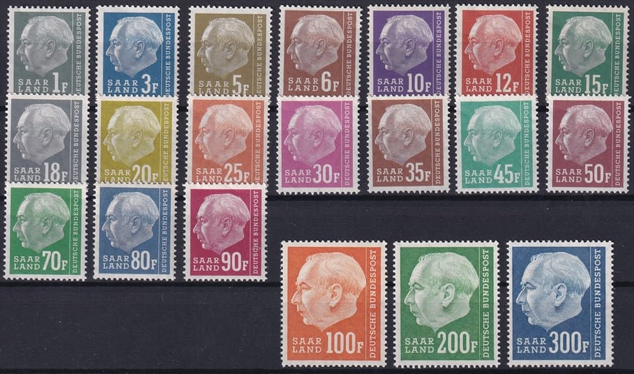Deutschland 1957 Saar, Theodor Heuss, komplette Serie