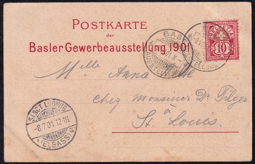 Litho Schweiz 1901 Basler Gewerbe-Ausstellung, Litho mit passendem Sonderstempel – Bild 2