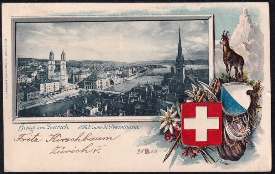 Prägelitho 1900 Gruss aus Zürich Blick vom St. Petersturm