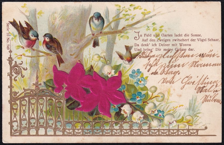 Lithokarten 1902 - "In Feld und Garten lacht die Sonne ..." - gestempelt ADLIGENSCHWYL