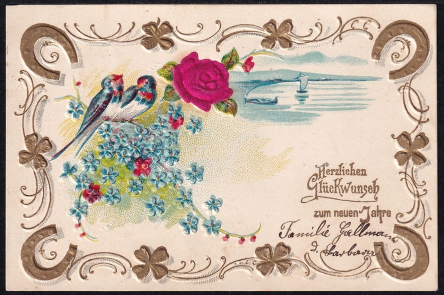 Lithokarten 1905 - "Herzlichen Glückwunsch zum neuen Jahre" - gestempelt MÄNNEDORF