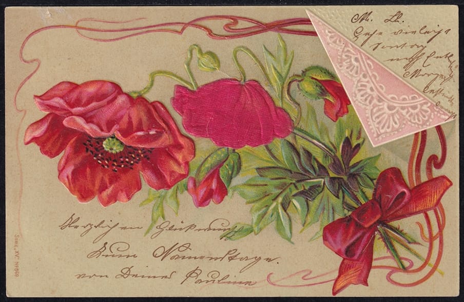 Lithokarten um 1900 - "Blumen ..." - ungelaufen