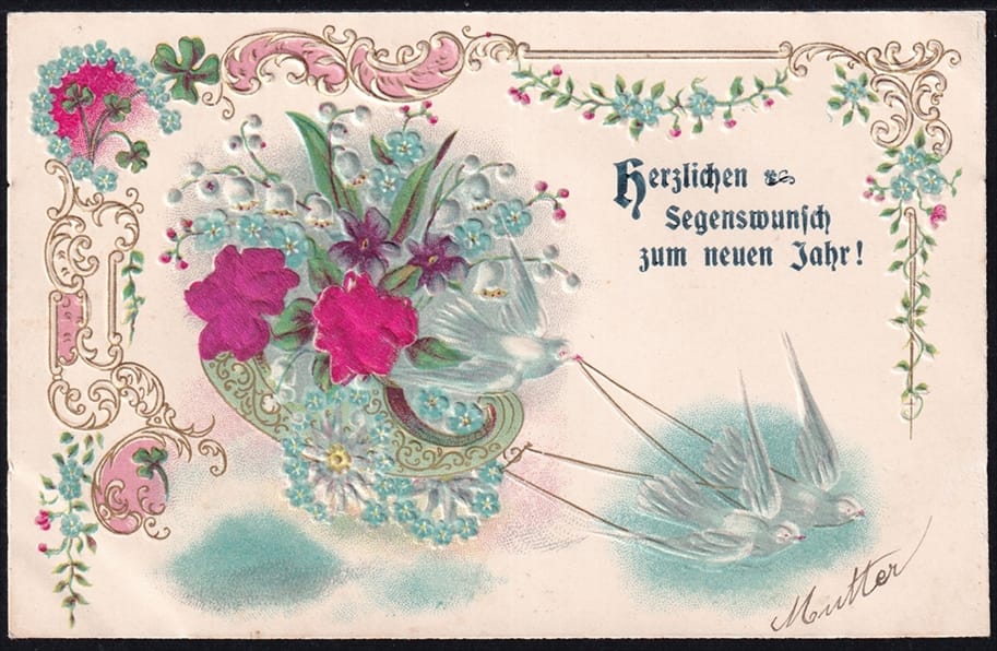 Lithokarten um 1900 - "Herzlichen Segenswunsch zum Neuen Jahr" - ungelaufen