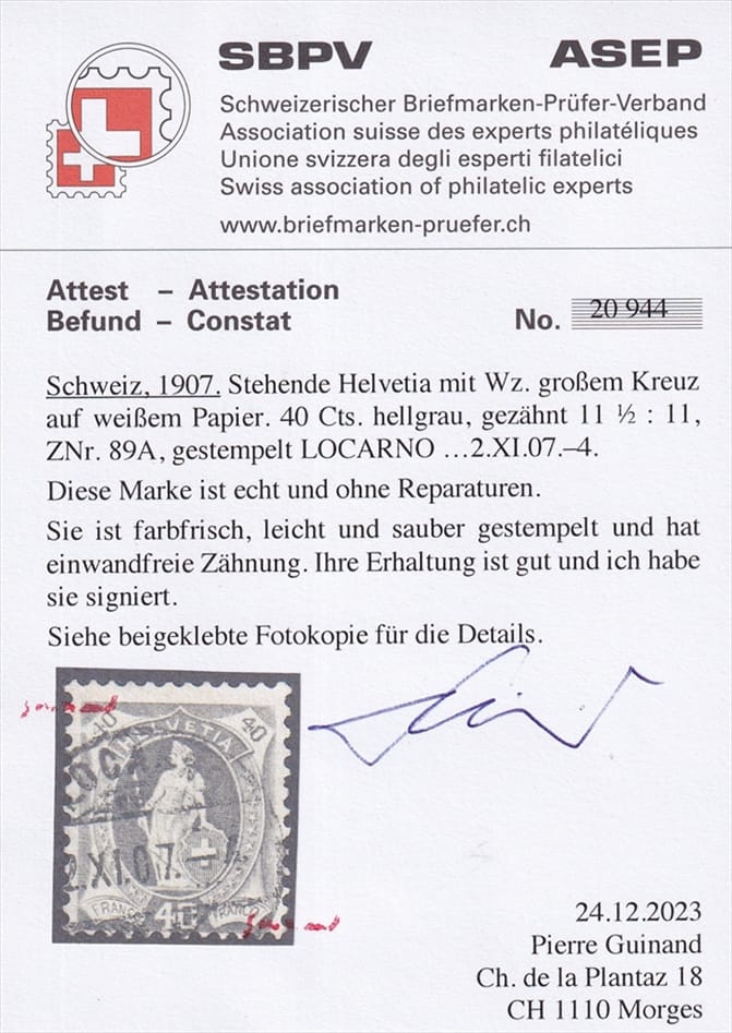 Schweiz stehende Helvetia 1907 Nr. 89A gestempelt LOCARNO – Bild 2