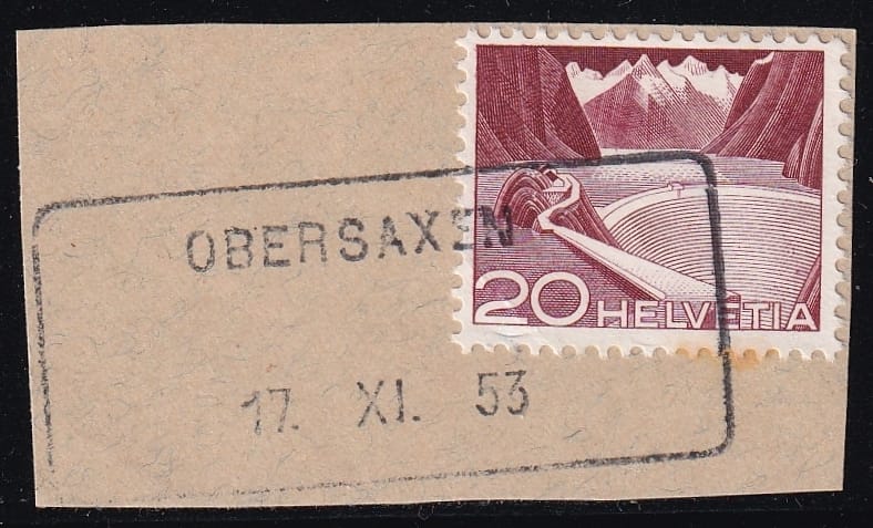 Schweiz, Abstempelungen, Aushilfsstempel, OBERSAXEN, sauber auf Nr.301A